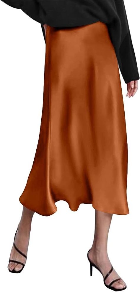 Amazon.com: Zeagoo Cute Skirts Silky Dress for Women Mid Length Satin Skirts High Waist Dark Brown : Clothing, Shoes & Jewelry Long Satin Skirt, Satin Skirts, High Waist Long Skirt, Silk Midi Skirt, Pretty Skirts, High Waisted Maxi Skirt, Midi Flare Skirt, Work Skirts, Satin Midi Skirt