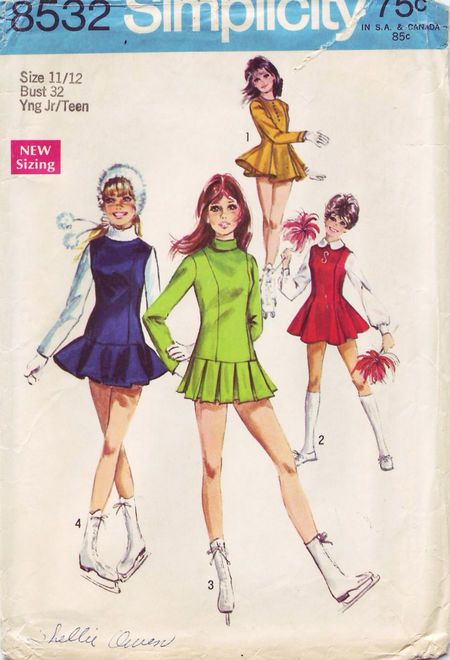 Simplicity8532 Figure Skating Dress Patterns, Teen Cheerleader, Skating Dress Patterns, Gymnastics Dress, Cheerleading Dress, Dress Pattern Simplicity, Vintage Clothes Patterns, Irish Dancing Dresses, Figure Skating Costumes