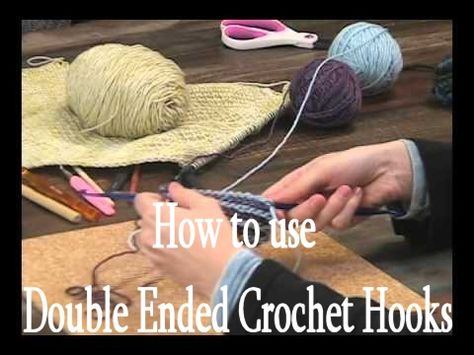 How to use Double Ended Crochet Hooks Instructional Video. Leanne demonstrates the fun reversible fabrics you can create using a double-ended crochet hook; it's like knitting and crochet combined. Double Ended Crochet Hook Patterns, Double Ended Crochet Hooks, Double Ended Crochet, Tunisian Crochet Pattern, Tunisian Crochet Hook, Tatting Tutorial, Tunisian Crochet, Knitting Tutorial, Easy Crochet Patterns