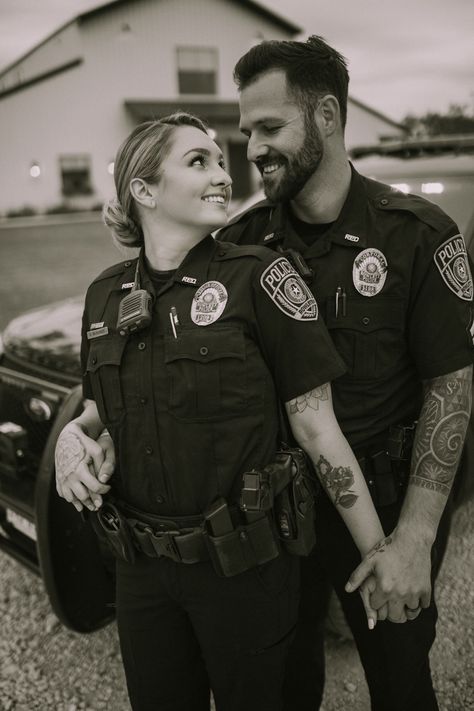 Dating A Cop Aesthetic, Cop Couple, Police Engagement Photos, Police Couple, Dating A Cop, Police Wedding, Police Men, Female Cop, Michael Roberts