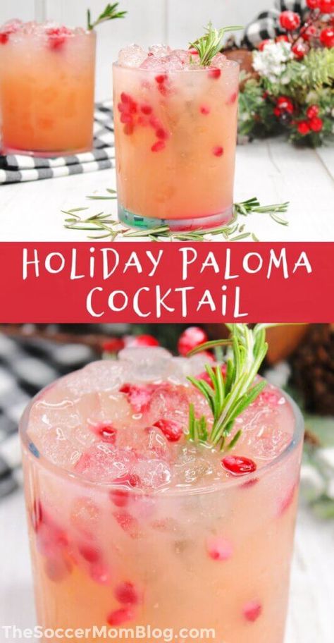 Easy Holiday Cocktails, Xmas Drinks, Paloma Recipe, Festive Holiday Cocktails, Paloma Cocktail, Rosemary Simple Syrup, Thanksgiving Cocktails, Easy Cocktail, Holiday Drink