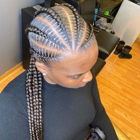 Joi on Instagram: “5 feed ins • • • #stitchbraids #chicagobraids #feedinponytail #protectivestyles #atlanta #braidseason #braidideas #braidstyles #braided…” Braid Feed In Styles, 5 Stitch Feed In Braids, 5 Feed In Braid Styles, Bridal Hair Pieces Boho, African Braids Hairstyles Pictures, Feed In Ponytail, Lemonade Braids Hairstyles, Hair Charms, Bridal Hair Headpiece