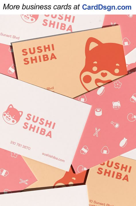 Kawaii Business Card Ideas, Cute Business Card Ideas, Logo With Illustration, Cute Business Cards Design, Anime Branding, Name Card Design Ideas, Card Name Design, Japanese Branding Design, Japanese Business Card