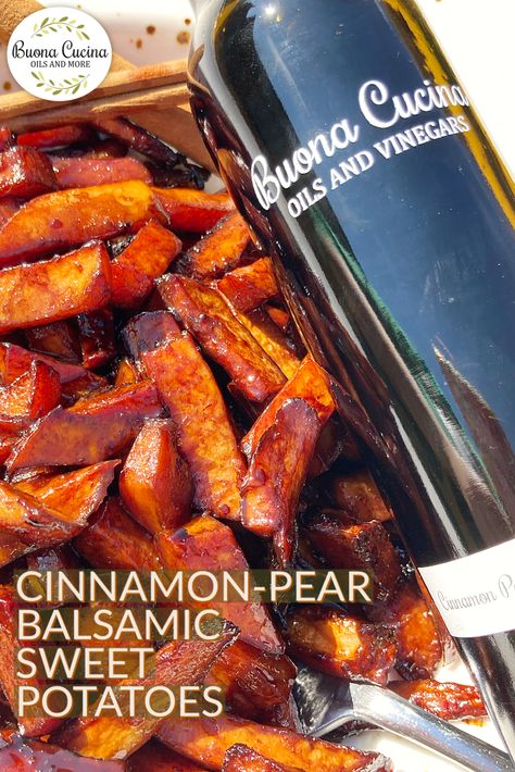 Cinnamon Pear Balsamic Vinegar Recipes, Balsamic Sweet Potatoes, Pear Vinegar, Glazed Pork Chops Recipes, Balsamic Vinegar Recipes, Change Your Thinking, Glazed Pork Chops, Balsamic Recipe, Sweet Potato Wedges