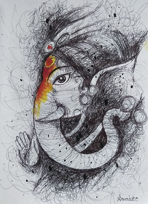 Pen Scribble Art, Ganesh Sketch, Sketch With Pen, Ganesha Drawing, Buddha Art Drawing, Biology Art, Boho Art Drawings, Pencil Sketch Images, Scribble Art