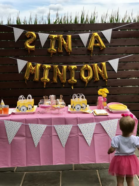 Girly Minion Birthday Party, Minions Second Birthday Party, Despicable Me Birthday Party Girl, Girls Minion Birthday Party, Minion Birthday Party Girl, Minions 2nd Birthday, Agnes Birthday Party, Minion 2nd Birthday Party, Pink Minion Party