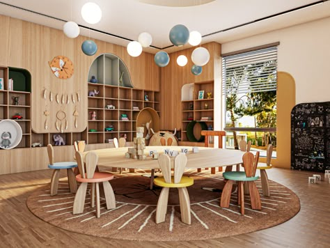 Japanese Daycare, Modern Daycare Design, Private Kindergarten, Daycare Interior Design, Rocking Bed, Bed Montessori, Education Design Interior, Kindergarten Interior, Classroom Interior