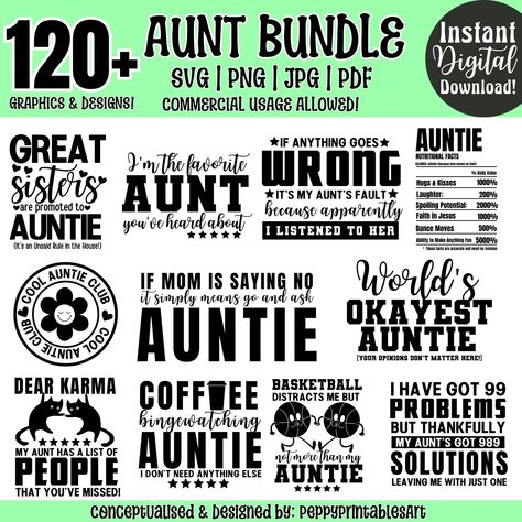 Free Aunt Svg Files For Cricut, Aunt Svg Free, My Aunt Quotes, Cricut Funny, Mugs Quotes, Aunt T Shirts, Silhouette Ideas, Aunt Gifts, Gift Bundles