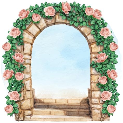 Floral Arch Illustration, Flower Arch Drawing, Flower Arch Illustration, Sliding Porch Gate Diy, Door Floral Decoration, Diy Fence Gate, Arch Illustration, Garden Archway, Climbing Flowers