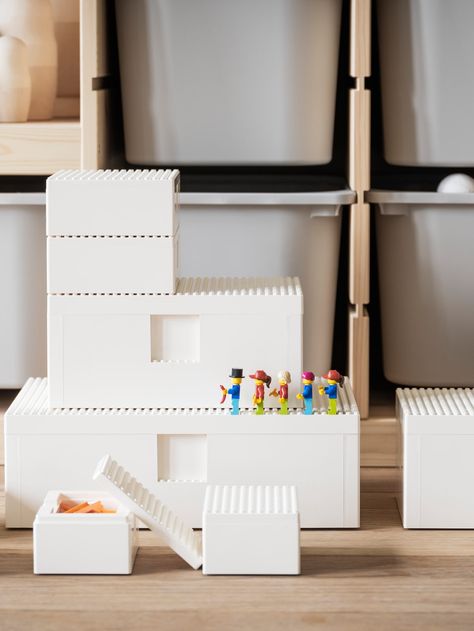 Make room for playtime in your home with LEGO boxes - IKEA Ikea Lego, Lego Storage Boxes, Kallax Shelving Unit, Lego Boxes, Ikea Website, Smart Organization, Lego Room, Lego Storage, Lego Pieces