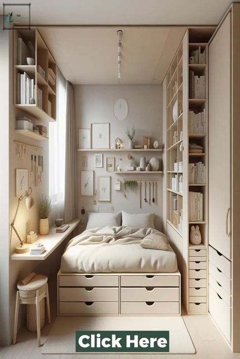 This article discusses 30 creative storage ideas for small bedrooms. The author emphasizes the importance of utilizing space efficiently in small rooms and offers a variety of solutions for maximizing storage. These include using vertical space with shelves and hanging organizers, utilizing under-bed storage, and incorporating multi-functional furniture. The article also Small Bedroom Inspirations, Ikea Bedroom Ideas, Small Closet Storage, Bed Nook, Small Bedroom Storage, Small Bedroom Furniture, Bedroom Nook, Maximize Small Space, Box Room