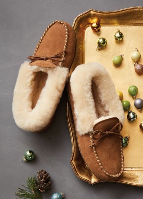 I've Been Wearing These Cozy Slippers Practically Everywhere for Months | Apartment Therapy Moccasins Outfit, Cold Weather Shoes, Suede Outfit, Cozy Slippers, Moccasin Slippers, Moccasins Style, Comfy Slippers, Shearling Slippers, Sheepskin Slippers