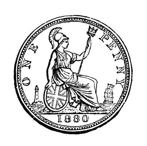 drawing of a British penny 1880 Penny Illustration, Penny Drawing, Coins Drawing, Coin Drawing, Coin Tattoo, Coin Illustration, Penny Tattoo, British Tattoo, Stamp Drawing