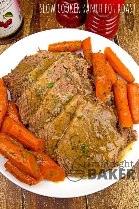 Slow cooker does all the work with this delicately flavored ranch pot roast! Classic American Dinner Recipes, Ranch Pot Roast, Classic Meals, Crockpot Pot Roast, Elk Recipes, Cow Pasture, American Dinner, Hidden Valley Ranch, Evening Time