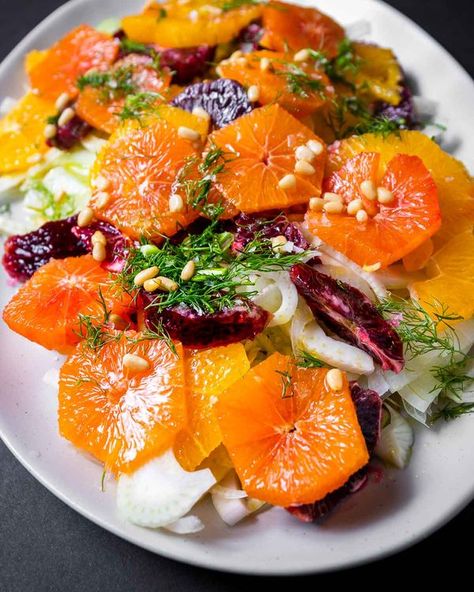 Sip and Feast - This beautiful and refreshing salad with... Fennel Fronds, Orange Salad Recipes, Salad Italian, Sip And Feast, Fennel And Orange Salad, The Best Salad, Sicilian Style, Olive Salad, Citrus Salad