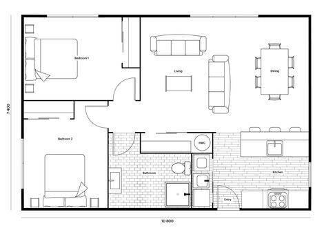 Small House Plan | 80sqm Home | 2 Bedrooms | The Kea | Warm & Cosy 80 Square Metre House Plans, 90 Square Metre House Plan, 60 Square Metre House Plans, 80sqm House Plan, 2 Bedroom Flat Floor Plan, Loft House Plans Open Floor, 80 Sqm House Plan, Granny Flat Plans 2 Bedroom, 60sqm House Design