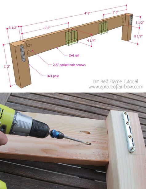 How to build beautiful $100 easy DIY bed frame & wood headboard with natural finishes & $1500 look! Best tips & free plan for king, queen & full bedframes! - A Piece of Rainbow #diybeds #diybed #bedroom #bed #diy #furniture #woodworkingprojects woodworking plans, #apieceofrainbow #diy #homedecor #hacks bedroom ideas, #farmhouse farmhouse decor, west elm, pottery barn, anthropologie Diy Bed Frame Plans, Diy Platform Bed Frame, Queen Bed Frame Diy, Diy King Bed, Diy Farmhouse Bed, Diy King Bed Frame, Diy Bed Frame Easy, Wood Bed Frame Diy, Bed Frame Wood