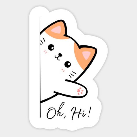 Cute Cat Waving Hello - Cute Cats - Sticker | TeePublic Hello Cartoon Images, Cat Waving, Blue Cartoon Character, Cute Cat Stickers, Cute Cat Cartoon, Cats Stickers, Hello Cat, Hello Sticker, Agenda Stickers