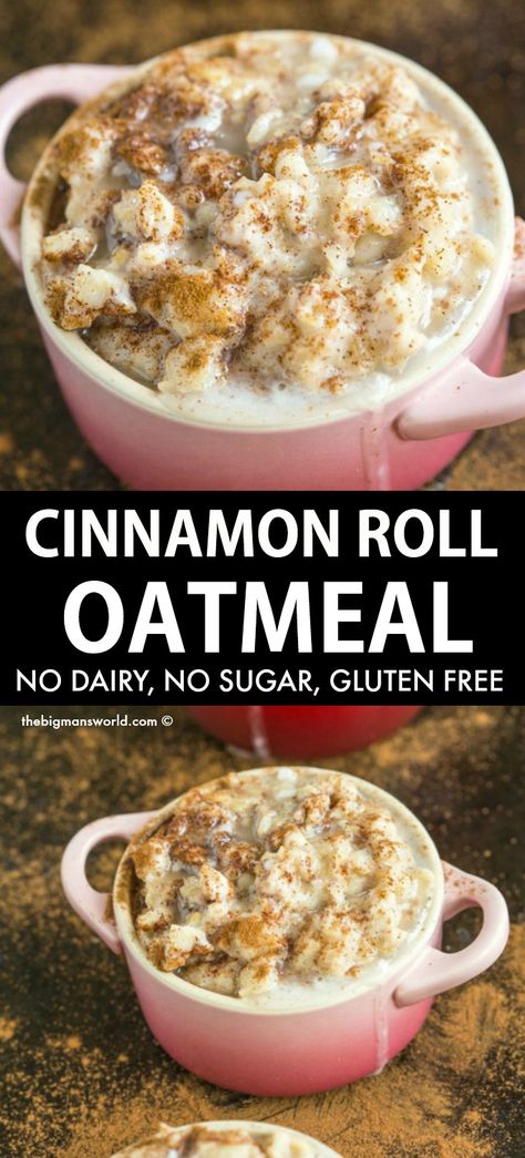 Cinnamon Roll Oatmeal, Easy Oatmeal Recipes, Sugar Free Breakfast, Brain Healthy Foods, Healthy Foods To Make, Healthy Oatmeal Recipes, Breakfast Oatmeal Recipes, Dairy Free Breakfasts, Easy Oatmeal