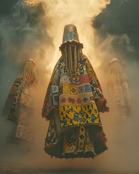 Àsìkò on Instagram: "Because you were formed in the essence of the dream  With masks of the elders, whose spirits we see, In the dance of the masquerades, the power and the grace  Their footsteps echo through time’s endless stream, Because you were formed in the essence of the dream.  The songs of our mothers, the prayers of the land, Are woven in rhythms that guide every hand, In the dance of the ages, where past and future are unraveled, you were formed in the essence of the dream.  In these compositions, I have been thinking of monuments of cultural structures and how these loom over African societies. They bring a sense of power and belonging but can also have negative  Using masquerade iconography found in most African countries, I re-imagining them as larger than life entities that p African Reference, African Masquerade, African Ancestry, Past And Future, Larger Than Life, Spirit World, Lucid Dreaming, African Countries, African Culture