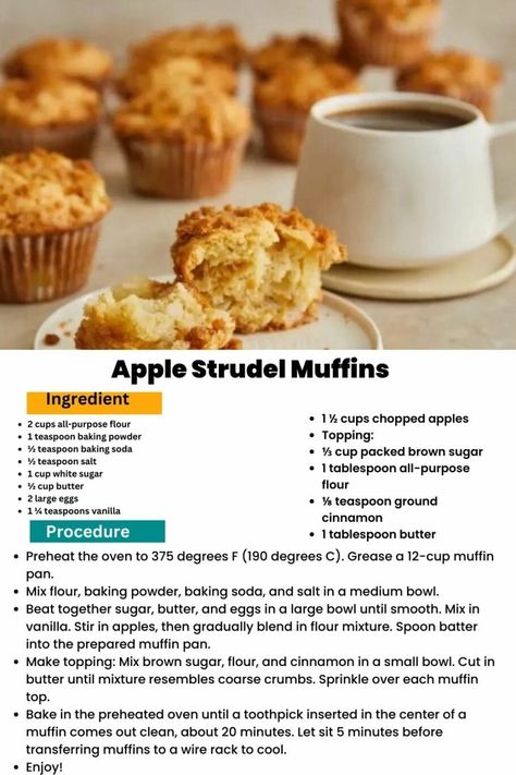 Apple Strudel Mini Cakes – Insta Cooked Apple Strudel Muffins, Strudel Topping, Easy Apple Strudel Recipe, Gourmet Sausage, Roasted Apples, Apple Strudel, Homemade Applesauce, Baking Muffins, Easiest Apples