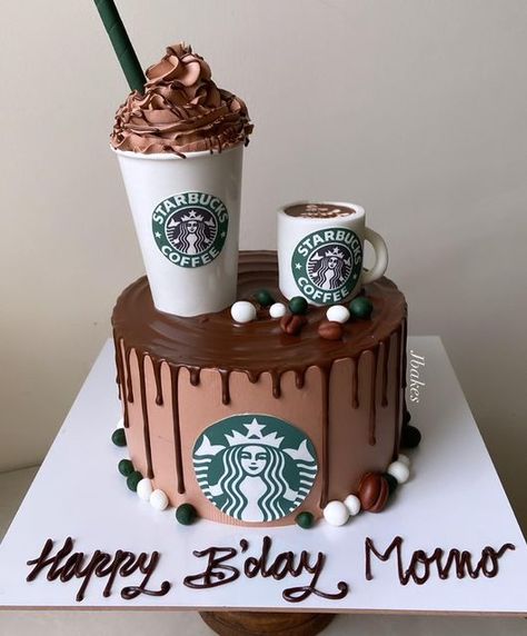 Coffee Cake Design Ideas, Starbucks Cake Design, Coffee Lover Cake, Starbucks Chocolate Cake, Coffee Cake Design, Starbucks Birthday Cake, Lover Cake, Starbucks Chocolate, Starbucks Cake