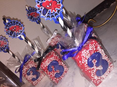 rice krispy treats spiderman Avengers Rice Krispie Treats, Spiderman Rice Krispie Treats, Spider Man Rice Krispies, Spiderman Rice Crispy Treats, Spiderman Treats Ideas, Spiderman Treats, Birthday Party Spiderman, Avenger Party, Spiderman Theme Party