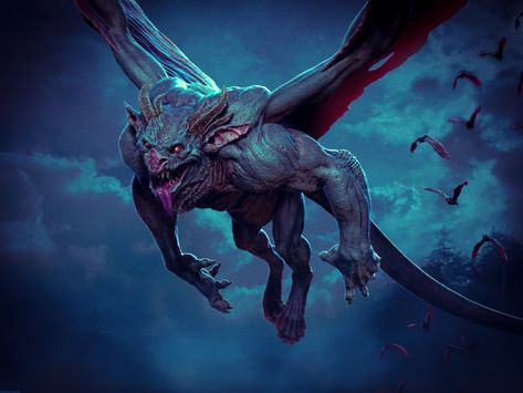 Gargoyle, Marlon Piloni on ArtStation at https://www.artstation.com/artwork/mq8GZv  #artstation #artwork #art #drawings #digitalart #monster Gargoyle Art, Gargoyles Characters, Gargoyles Art, Gargoyle Tattoo, Dark Creatures, Vampire Art, Fantasy Races, Demon Art, Fantasy Monster