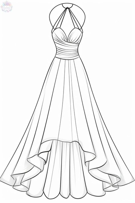 Dress Drawing Template, Unique Dress Design, Dress Templates, Paper Doll Printable Templates, Fashion Coloring Book, Simple Dress Pattern, Pattern Sketch, Prom Dress Inspo, Clothing Design Sketches