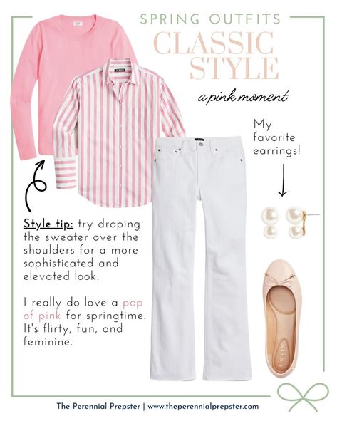 Lisa Vidal, Pink Spring Outfits, White Culottes, Female Jeans, Spring Outfit Idea, Mule Flats, Preppy Spring, Looks Jeans, Look Rose