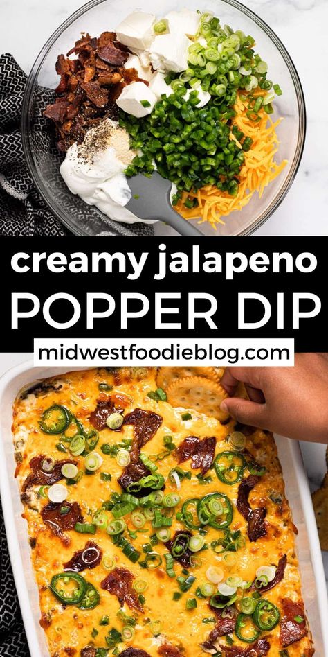 This super easy jalapeno popper dip comes together in about 10 minutes and can be made ahead of time, which makes it perfect for your next get-together! It's got all the flavors you love about jalapeno poppers, but in a dip-able form that you can serve with crackers, chips, or crostini! Best Jalapeno Popper Dip, Best Dip Recipes, Jalapeno Popper Dip, Creamy Jalapeno, Popper Dip, Jalapeno Recipes, Jalapeno Popper, Dip Recipes Easy, Jalapeno Poppers