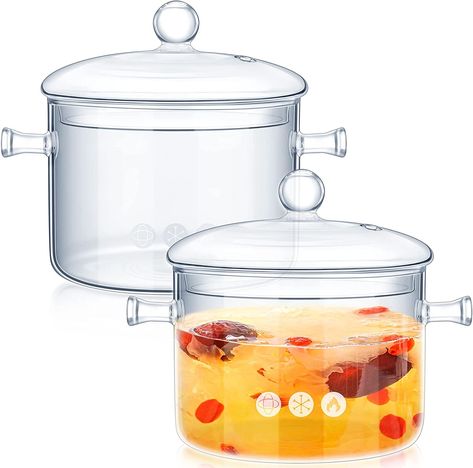 2 Pcs Glass Pots for Cooking on Stove Set Glass Saucepan with Cover Heat Resistant Clear Pots and Pans Set Stovetop Glass Cookware Simmer Pot with Lid for Soup Milk (1.5 L, 1.9 L, Classic Style) Glass Saucepan, Glass Cookware, Simmer Pot, Sauce Pasta, Pots And Pans Sets, Instant Noodles, Heat Resistant Glass, Pasta Noodles, Cooking Pot