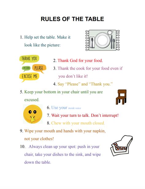 Basic Etiquette Manners, Table Manners For Kids, Eating Manners, Manners Chart, Dinning Etiquette, Basic Manners, Table Manner, Teaching Safety, Good Table Manners