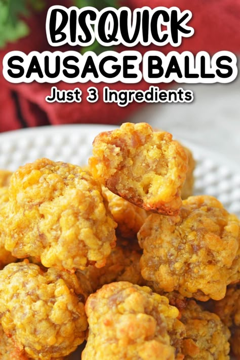 These 3 Ingredient Sausage Balls with Bisquick make the perfect easy appetizer for everything from holiday celebrations to game day parties! Bisquick Sausage Balls 3 Ingredients, Sausage Appetizers For Party Easy, Back Of The Box Recipes Vintage, Bisquick Sausage Balls Original, 3 Ingredient Sausage Balls, Snacks For Game Night, Fall Football Food, Appetizers For Fall, Super Bowl Sunday Food