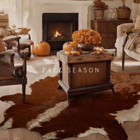 Fall is here 🍂! Cozy up your floors and bring the warmth of the season to your home with our stunning cowhide rugs! 🍁 #pillow #cowhiderug #handcraftedgoods #rugs #realleather #leathergoods #cowhides #carpet #rusticliving #rughandmade #rugdesign #interiorinspiration #homedetails #homefurnishing #livingroomgoals #fallinspo #falldecorhomeideas #falldecor Rug Styling, Room Focal Point, Living Room Goals, Cowhide Rugs, Boho Interiors, Cowhide Rug, Fall Is Here, Rustic Living, Cow Hide Rug