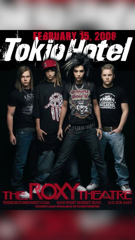 Roxy Theater, Tokyo Hotel, Georg Listing, Hotel Logo, Tokyo Hotels, Emo Guys, Bill Kaulitz, Music Posters, Tom Kaulitz