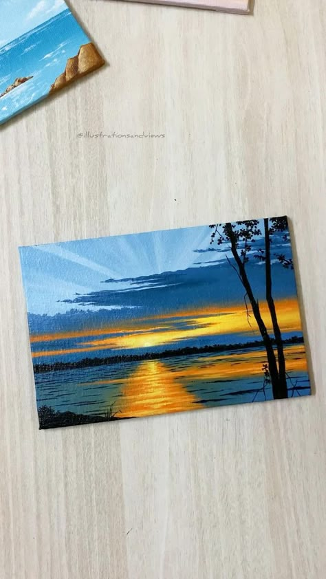 Sunset acrylic canvas painting idea @illustrationsandviews in 2022 | Nature art painting, Canvas art painting, Painting art lesson Canvas Painting Videos, Easy Canvas Painting Ideas, Sunset Acrylic, Canvas Art Painting Abstract, Canvas Painting Ideas For Beginners, Acrylic Canvas Painting, Sky Art Painting, Painting Ideas For Beginners, Canvas Painting Tutorials