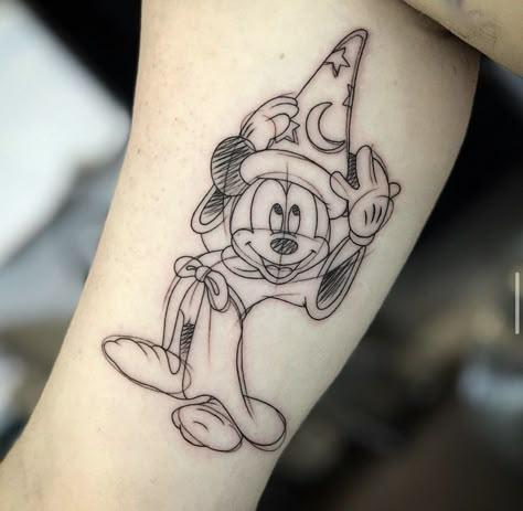 Mickey Mouse Fantasia Tattoo, Disney Embroidery Tattoo, Three Caballeros Tattoo, Disney Tattoos Hand, Disney Themed Tattoos Sleeve, Disney Tattoos Sleeve Arm Black And White, Fantasia Mickey Tattoo, Big Disney Tattoos, Disney Arm Tattoos For Women