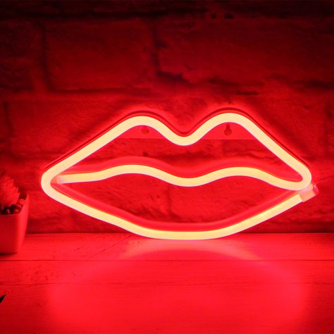 Lips Neon Wall Light Led Lights Words, Neon Lips, Lipstick Style, Neon Wall Signs, Neon Wall Art, Neon Words, Red Neon, Christmas Lamp, Neon Wall