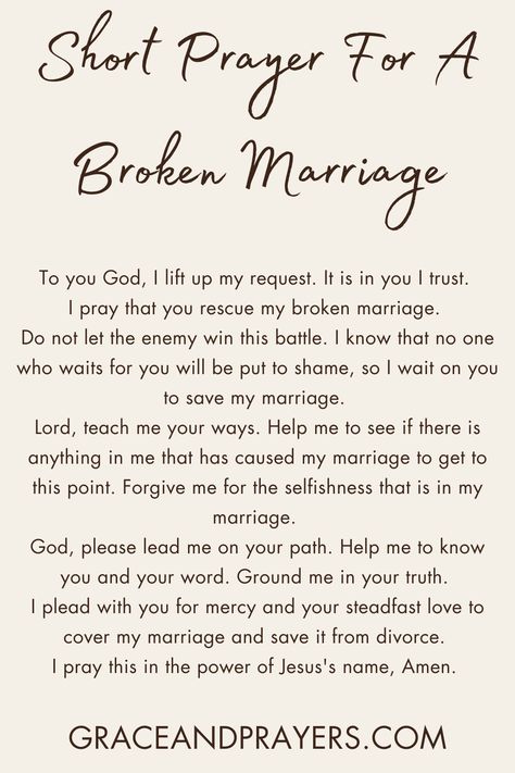 Are you seeking prayers for a broken marriage? Then we hope these 9 powerful prayers will help you reach God and help mend your marriage! Click to read all prayers for a broken marriage. Spiritual Warfare Prayers For Marriage, Prayer To Restore Marriage, Couple Prayers Relationships, Healing Your Marriage, Fixing A Broken Marriage, How To Fix A Broken Marriage, Prayers For Marriage In Trouble, Prayers For Broken Marriage, Christian Marriage Advice