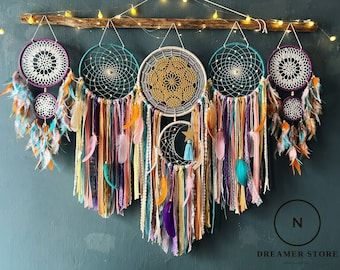 Macrame Feather Wall Hanging, Bohemian Dreamcatcher, Boho Dreamcatcher, Macrame Dream Catcher, Dream Catcher Wall, Feather Wall Hanging, Handmade Dreamcatcher, Gemstone Art, Nativity Crafts