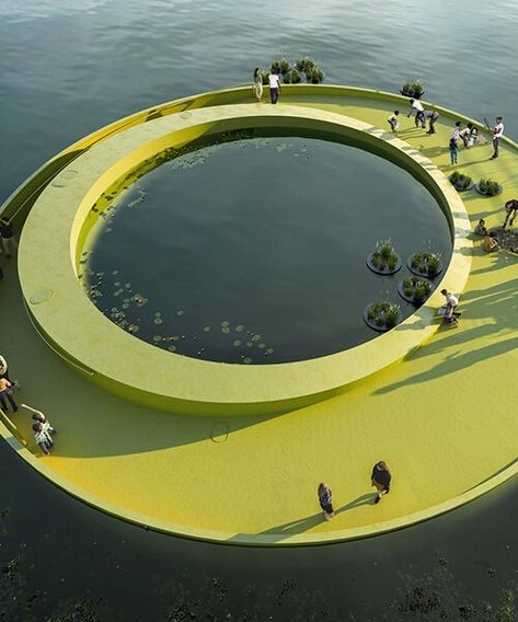 Water Platform, River Architecture, Water Architecture, Floating Architecture, Floating Platform, Floating Garden, Water Pond, Landscape Elements, Structure Architecture