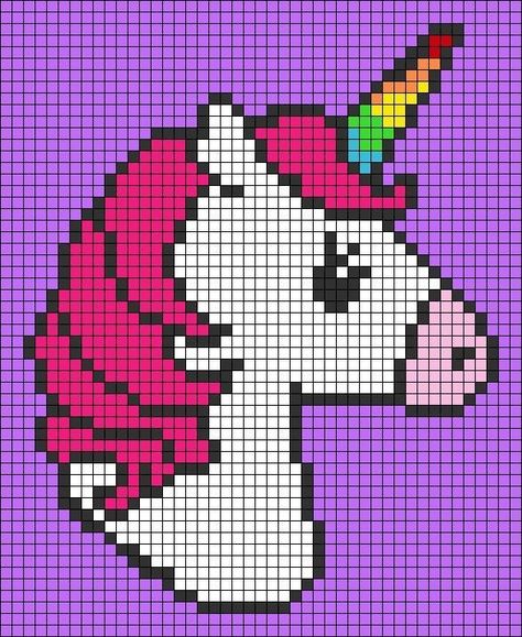 C2c Unicorn Crochet Pattern, Unicorn Pixel Art Grid, Unicorn Alpha Pattern, Unicorn Cross Stitch Pattern Free, Unicorn Pixel Art, Crochet Unicorn Blanket, Horse Cute, Unicorn Cross Stitch Pattern, Horn Hair