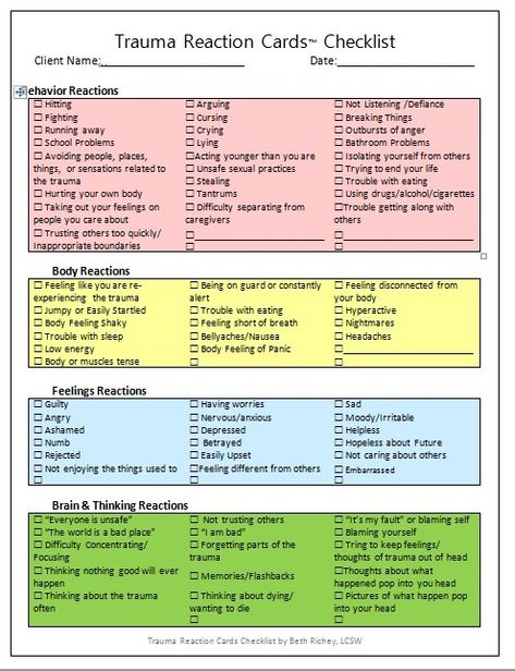 Free resource! Trauma Reaction Cards checklist for children & adolescents. Also can be used in telehealth. Tfcbt Psychoeducation, De Escalation Techniques Adults, Counseling Worksheets Therapy Tools, Counselling Techniques, Emdr Worksheets, Counseling Techniques, Counseling Worksheets, Therapy Techniques, Clinical Social Work