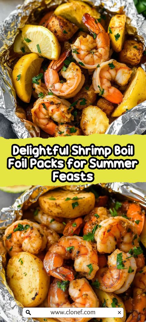 Elevate your summer gatherings with these delightful Shrimp Boil Foil Packs. Perfect for grilling or baking, each packet is filled with juicy shrimp, tender potatoes, and sweet corn, all seasoned to perfection. In just 30 minutes, you can serve a mouthwatering meal that requires minimal cleanup, allowing you to enjoy your time with friends and family. Customize them with your favorite spices or extras like sausage for a unique twist. Your guests will be begging for the recipe! Shrimp Boil Foil Packs, Shrimp Boil Foil, Foil Pack Meals, Foil Packs, Comfort Casseroles, Juicy Shrimp, Shrimp Boil, Time With Friends, Summer Gathering