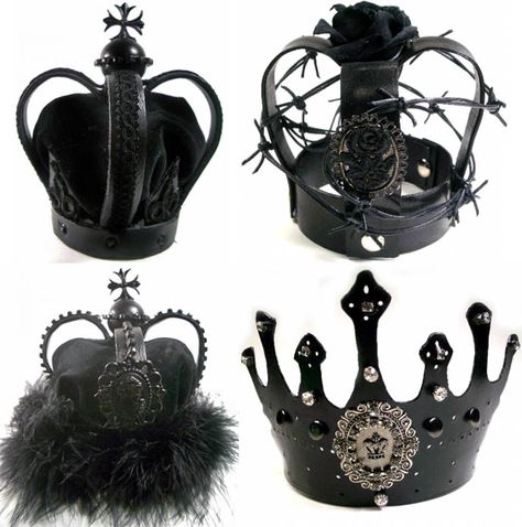 Although I am not really into the all black lolita thing..I like that again it takes traditional and twists it a bit...very playful! Dark Queen Costume, Gothic Crown, Gothic Princess, Metal Crown, Black Crown, Gothic Metal, Tiaras And Crowns, Gothic Jewelry, Dark Fashion