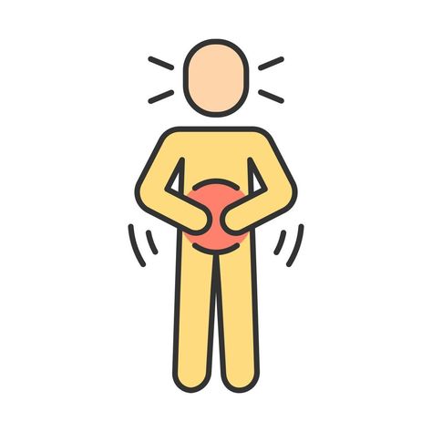 Abdominal pain color icon. Stomach ache, spasm. Period, menstrual cramps. Food poisoning, allergy symptom. Digestive system problem. Gastritis, pancreatitis disease. Isolated vector illustration Human Body Temperature, Food Poisoning, Period Pain, Isometric Illustration, Stomach Ache, Allergy Symptoms, Menstrual Cramps, Stomach Pain, Abdominal Pain