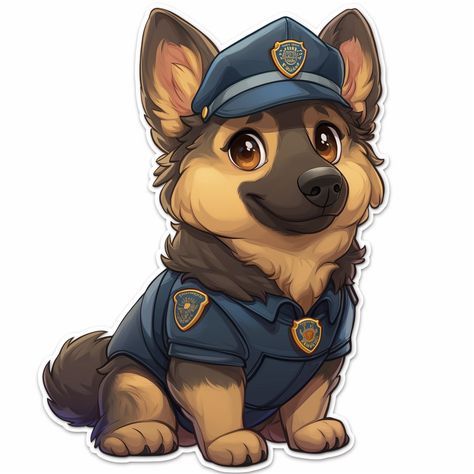 German shepherd police dog puppy cartoon available on all different kinds of products. Great gift for German Shepherd parents Chibi Dog, K9 Dogs, Police Dog, Police Dogs, Design Sticker, Dog Stickers, Dog Drawing, Cute Chibi, Character Designs