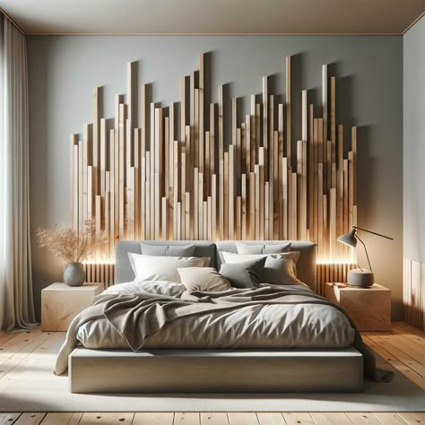 Bed Head Wall Design, Wall Decoration Ideas Bedroom, Main Bedroom Ideas, Wood Wall Decoration, Wooden Wall Design, Diy Headboard Upholstered, Wood Wall Design, Wood Craft Ideas, Dreams Beds