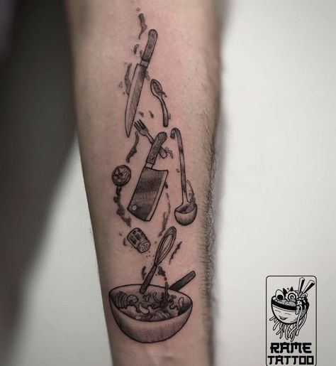 Cook Tattoo Chef, Cooking Tattoo Ideas, Cooking Tattoos, Chef Tattoo Design, Tattoo Kitchen, Kitchen Tattoo, Cooking Tattoo, Culinary Tattoos, Scotland Tattoo